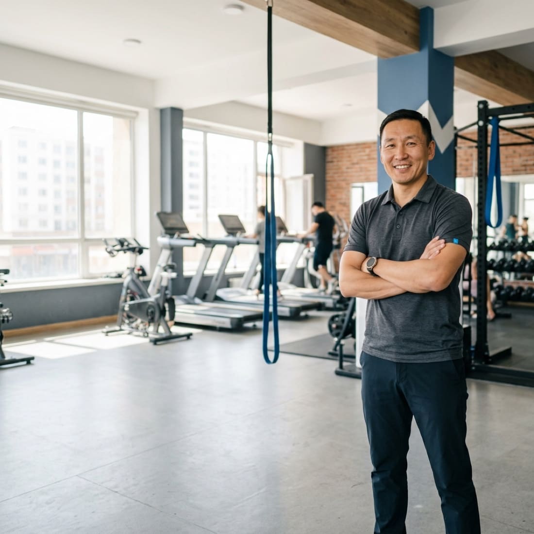 A studio owner standing in their gym