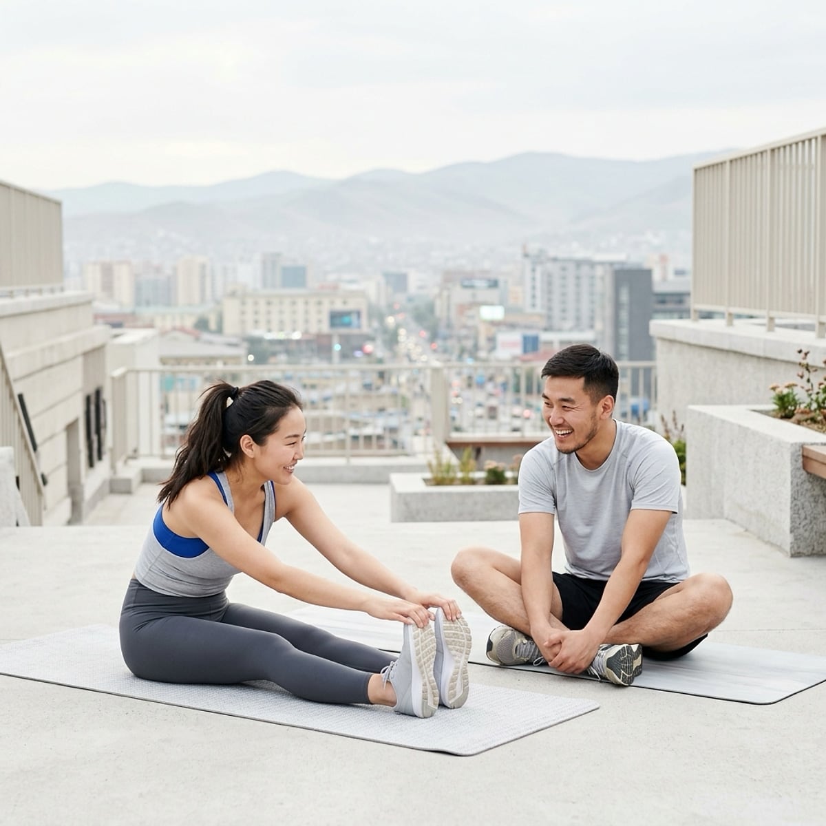 Two people training outdoors in Ulaanbaatar